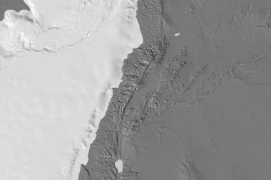 Lübnan 'ın genişletilmiş bölgesi. Çift seviyeli yükseklik haritası. 3B görüntüleme