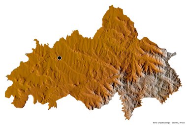 Lesotho 'nun başkenti Berea' nın beyaz arka planda izole edilmiş hali. Topografik yardım haritası. 3B görüntüleme