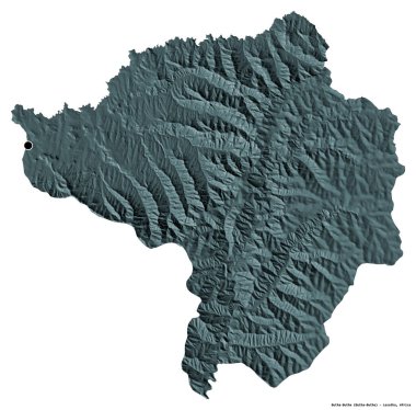 Lesotho 'nun başkenti Butha-Buthe' nin beyaz arka planda izole edilmiş hali. Renkli yükseklik haritası. 3B görüntüleme