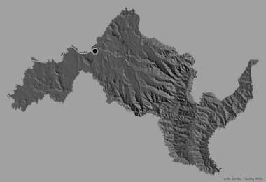Lesotho 'nun Leribe ilçesi, başkenti katı renk arkaplanı ile izole edilmiştir. Çift seviyeli yükseklik haritası. 3B görüntüleme