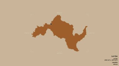 Lesotho 'nun Leribe bölgesi, sağlam bir arka planda izole edilmiş bir sınır kutusunda. Etiketler. Desenli dokuların bileşimi. 3B görüntüleme