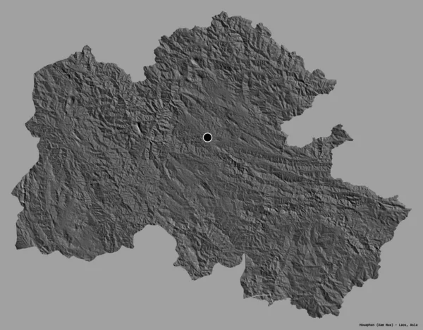 ラオスの州 フアパハンの形は その首都はしっかりとした色の背景に隔離されています 標高マップ 3Dレンダリング — ストック写真