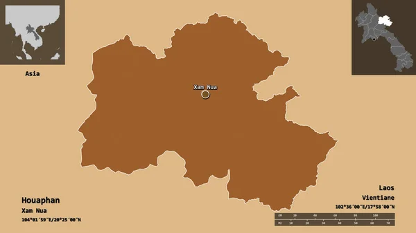Form Von Houaphan Provinz Laos Und Seiner Hauptstadt Entfernungsskala Vorschau — Stockfoto