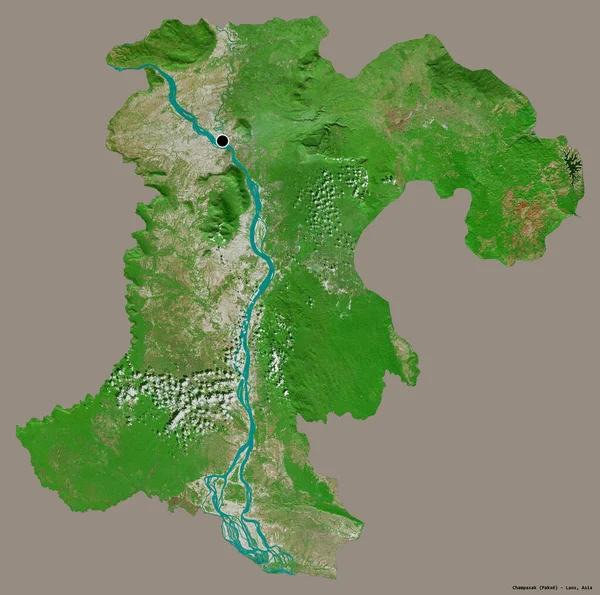 老挝省尚巴沙克的形状 其首都被隔离在纯色的背景下 卫星图像 3D渲染 — 图库照片