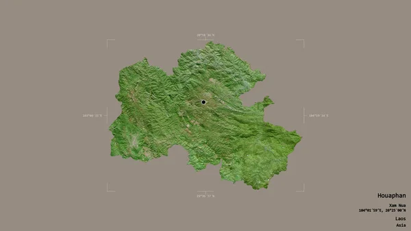 位于老挝省胡芬市的一个地区 在一个地理参考方块中 背景坚实 与世隔绝 卫星图像 3D渲染 — 图库照片