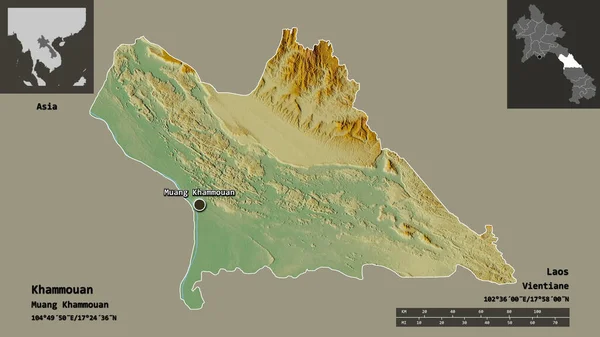 Khammouan Alakja Laosz Tartomány Fővárosa Távolsági Skála Előnézet Címkék Topográfiai — Stock Fotó