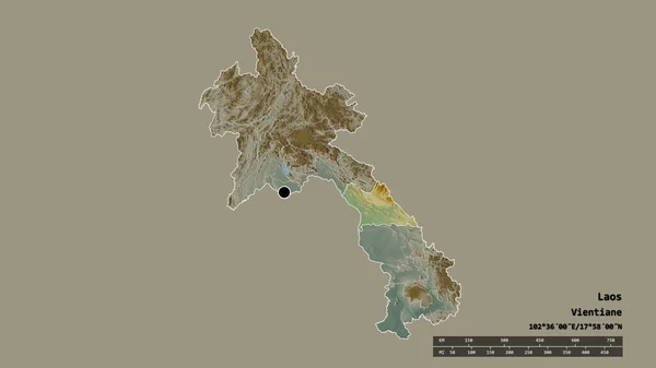 主要な地域部門と分離されたカムアン地域とラオスの荒廃した形 ラベル 地形図 3Dレンダリング — ストック写真