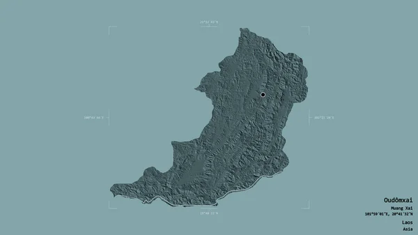 ラオスの州であるOudomxaiの地域は 洗練された境界ボックスにしっかりとした背景に隔離されています ラベル 色の標高マップ 3Dレンダリング — ストック写真