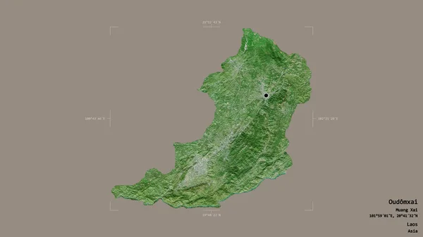 ラオスの州であるOudomxaiの地域は 洗練された境界ボックスにしっかりとした背景に隔離されています ラベル 衛星画像 3Dレンダリング — ストック写真