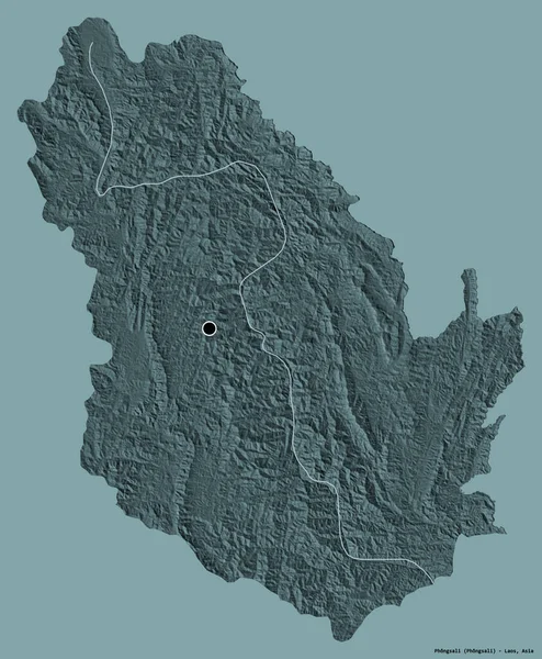 ラオスの省であるPhongsaliの形は その首都をしっかりとした色の背景に隔離されています 色の標高マップ 3Dレンダリング — ストック写真