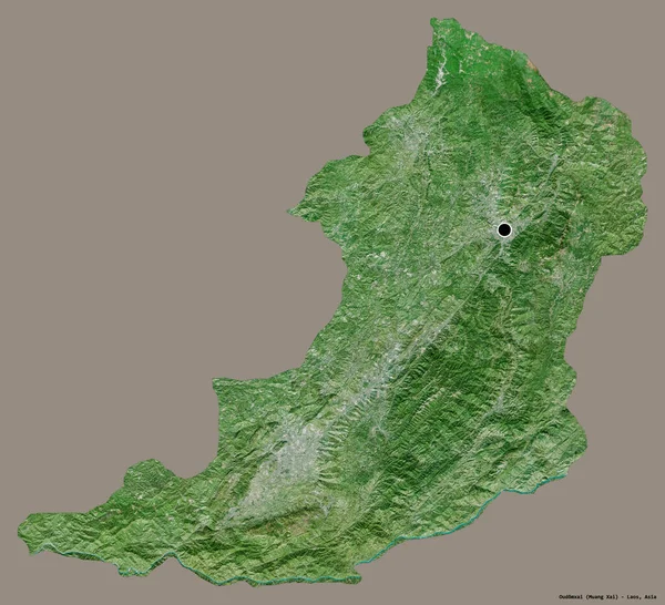 老挝的乌敦赛省的形状 它的首都在一个坚实的色彩背景上孤立 卫星图像 3D渲染 — 图库照片