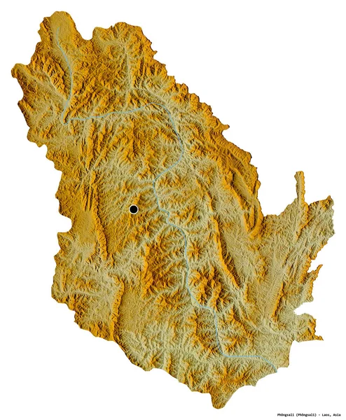 ラオスの省であるPhongsaliの形で 首都は白い背景に孤立しています 地形図 3Dレンダリング — ストック写真