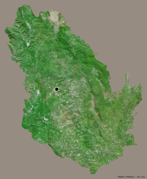 ラオスの省であるPhongsaliの形は その首都をしっかりとした色の背景に隔離されています 衛星画像 3Dレンダリング — ストック写真