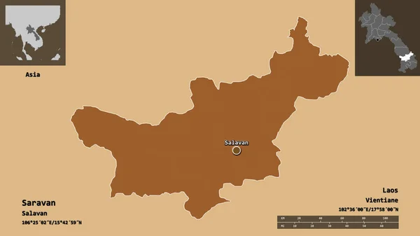 Forma Saravan Provincia Laos Capital Escala Distancia Vistas Previas Etiquetas —  Fotos de Stock