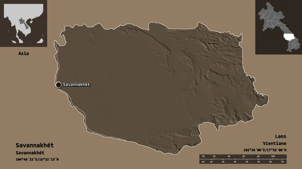 Forma Savannakhet Provincia Laos Capitala Distanța Previzualizările Etichetele Harta Altitudine — Fotografie, imagine de stoc