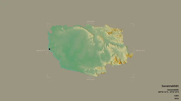 ラオスのサバンナケット州の地域は 洗練された境界の箱の中にしっかりとした背景に隔離されています ラベル 地形図 3Dレンダリング — ストック写真