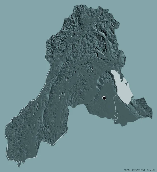 ラオスの州 ビエンチャンの形は その首都はしっかりとした色の背景に隔離されています 色の標高マップ 3Dレンダリング — ストック写真