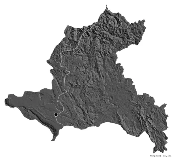 Kształt Xekong Prowincja Laosu Stolicą Odizolowaną Białym Tle Dwupoziomowa Mapa — Zdjęcie stockowe