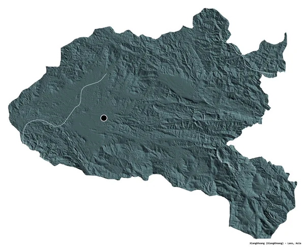 首都とラオスの省 Xiangkhoangの形状は 白い背景に隔離されました 色の標高マップ 3Dレンダリング — ストック写真