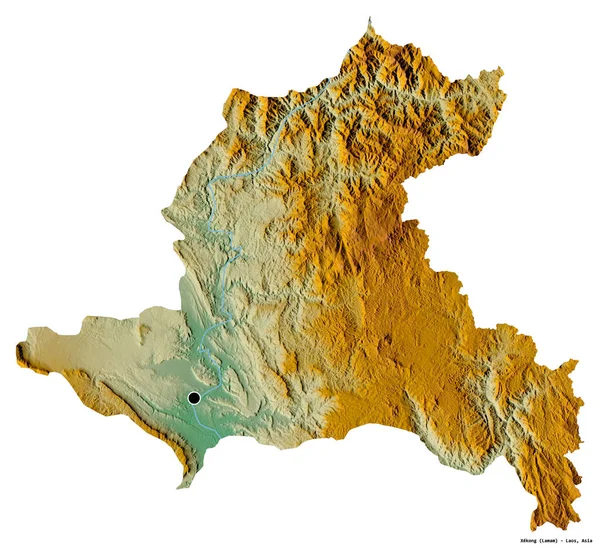 首都を白い背景に隔離されたラオスの州 Xekongの形 地形図 3Dレンダリング — ストック写真