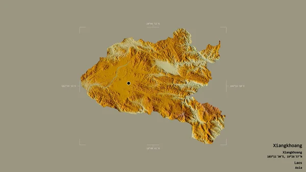 老挝祥康地区 在一个地理参考方块中 背景坚实 与世隔绝 地形浮雕图 3D渲染 — 图库照片