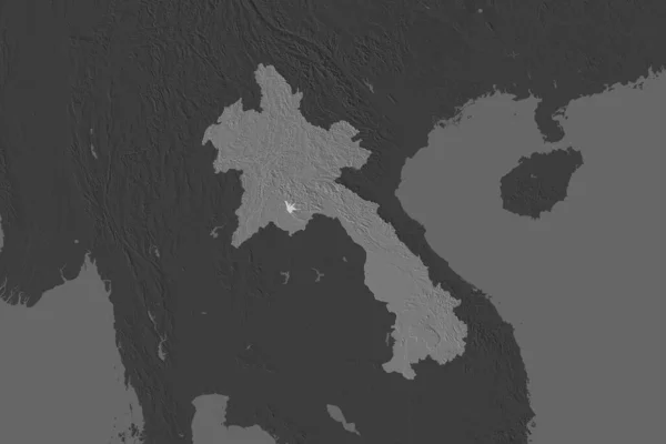 老挝的形状因邻近地区的消瘦而分隔开来 Bilevel高程图 3D渲染 — 图库照片