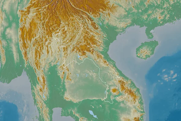 Rozšířená Oblast Laosu Obrysem Země Mezinárodními Regionálními Hranicemi Topografická Reliéfní — Stock fotografie