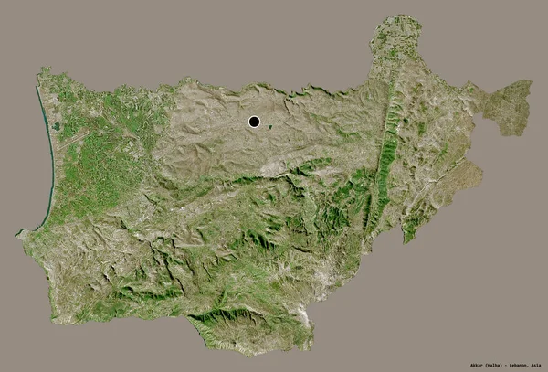 黎巴嫩Akkar省的形状 其首都用纯色背景隔开 卫星图像 3D渲染 — 图库照片
