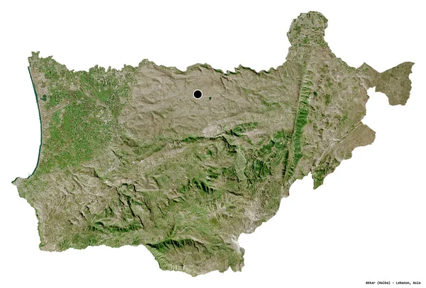 Lübnan Valisi Akkar Beyaz Arka Planda Bulunan Başkenti Uydu Görüntüleri — Stok fotoğraf