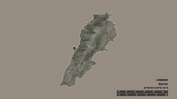 主要な地域部門と分離ベイルート地域とレバノンの荒廃した形 ラベル 衛星画像 3Dレンダリング — ストック写真