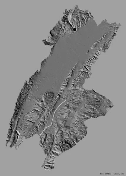 黎巴嫩省贝卡的形状 其首都用纯色背景隔开 Bilevel高程图 3D渲染 — 图库照片