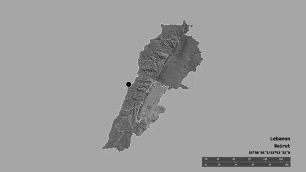 Desaturated Shape Lebanon Its Capital Main Regional Division Separated Bekaa — Stock Photo, Image