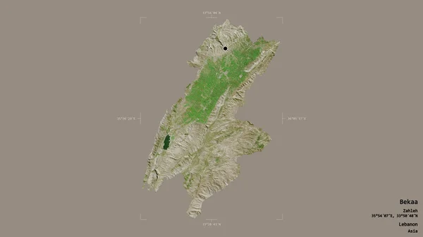 レバノンの知事であるベカアの地域は 洗練された境界ボックス内の強固な背景に隔離されています ラベル 衛星画像 3Dレンダリング — ストック写真