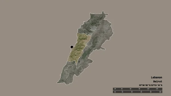 主要な地域部門と分離レバノン山地域とレバノンの荒廃した形 ラベル 衛星画像 3Dレンダリング — ストック写真