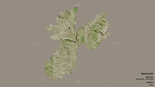 黎巴嫩省Nabatiyeh地区 在一个地理参照框的坚实背景下被隔离 卫星图像 3D渲染 — 图库照片