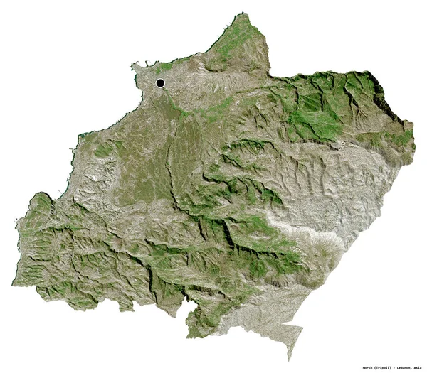 Shape North Governorate Lebanon Its Capital Isolated White Background Satellite — Stock Photo, Image
