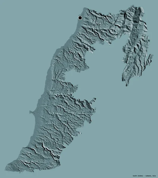 レバノンの統治者である南の形は その首都はしっかりとした色の背景に隔離されています 色の標高マップ 3Dレンダリング — ストック写真