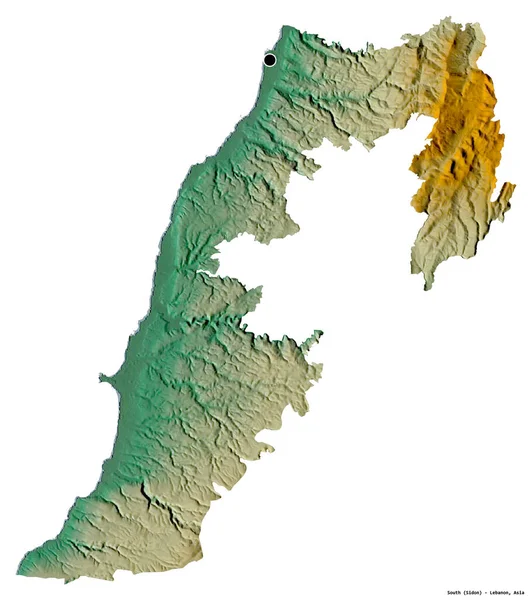Dél Alakja Libanon Kormányzója Fővárosát Fehér Háttérrel Elszigetelve Topográfiai Domborzati — Stock Fotó