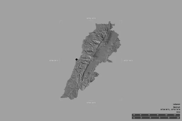 Obszar Libanu Odizolowany Solidnym Tle Georeferencyjnej Skrzynce Granicznej Główny Oddział — Zdjęcie stockowe