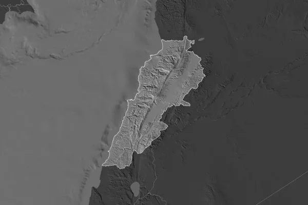 Shape Lebanon Separated Desaturation Neighboring Areas Borders Bilevel Elevation Map — Stock Photo, Image