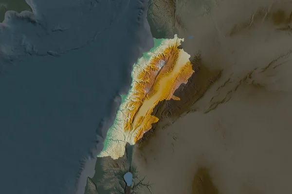 Shape Lebanon Separated Desaturation Neighboring Areas Topographic Relief Map Rendering — Stock Photo, Image