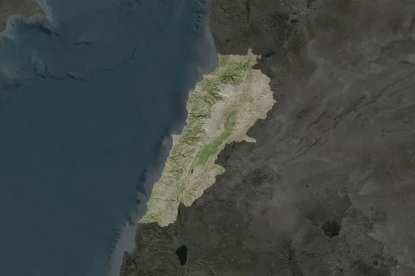 Kształt Libanu Oddzielony Desaturacją Sąsiednich Obszarów Zdjęcia Satelitarne Renderowanie — Zdjęcie stockowe