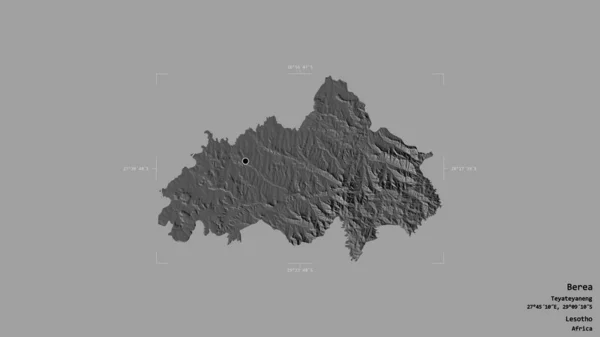 レソト地区のベレア地区は 洗練された境界線の箱の中にしっかりとした背景に隔離されています ラベル 標高マップ 3Dレンダリング — ストック写真