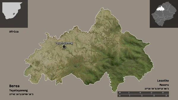 Form Berea Distriktet Lesotho Och Dess Huvudstad Avståndsskala Förhandsvisningar Och — Stockfoto