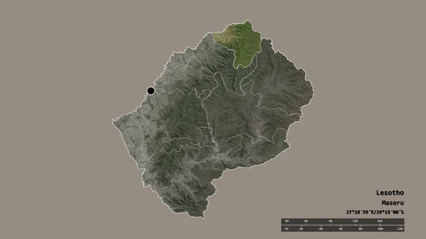 主要な地域部門と分離ブタ ブタ地域とレソトの荒廃した形 ラベル 衛星画像 3Dレンダリング — ストック写真