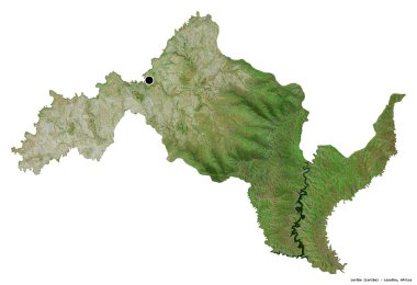 Lesotho 'nun Leribe ilçesi, başkenti beyaz arka planda izole edilmiş. Uydu görüntüleri. 3B görüntüleme