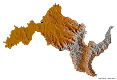 Lesotho 'nun Leribe ilçesi, başkenti beyaz arka planda izole edilmiş. Topografik yardım haritası. 3B görüntüleme