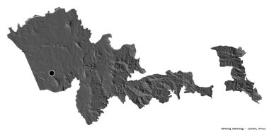 Mafeteng 'in şekli, Lesotho bölgesi, başkenti beyaz arka planda izole edilmiş. Çift seviyeli yükseklik haritası. 3B görüntüleme