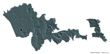 Mafeteng 'in şekli, Lesotho bölgesi, başkenti beyaz arka planda izole edilmiş. Renkli yükseklik haritası. 3B görüntüleme