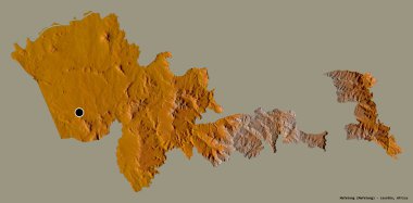 Mafeteng 'in şekli, Lesotho bölgesi, başkenti katı bir renk arkaplanı ile izole edilmiş. Topografik yardım haritası. 3B görüntüleme